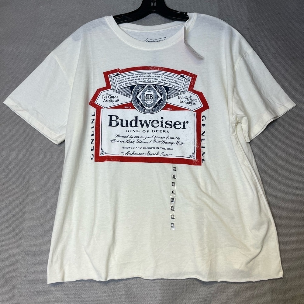 🆕 Men’s Size XL Budweiser Short Sleeve Tee White/Red Logo Fast Shipping
